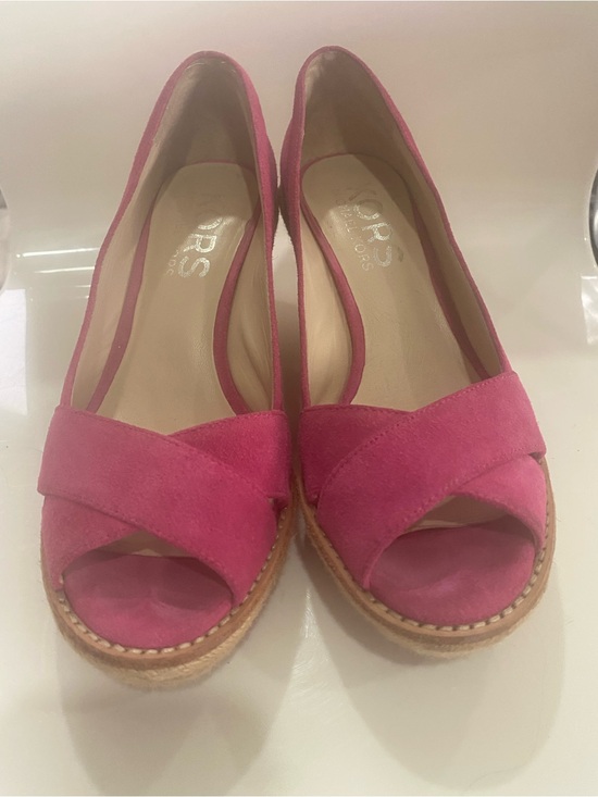 Michael Kors Shoes - Michael Kors Fuchsia Suede Peep-Toe Wedge Sandals